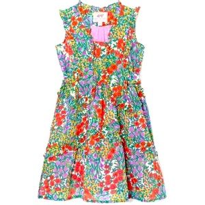 Banjanan Girls (Chota) Donna Dress, Cottage Garden Poppy - Cotton Voile